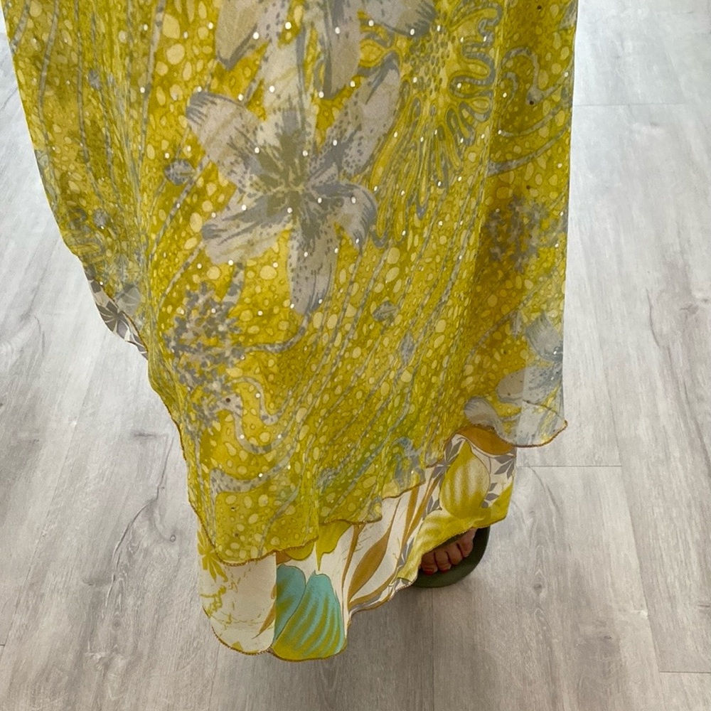 Floral Yellow Midi Wrap Skirt